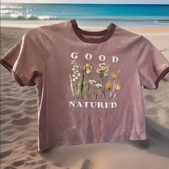 Mighty Fine TShirt Short Sleeve Junior Size M Cropped Purple Graphic Good Nature - Picture 1 of 5